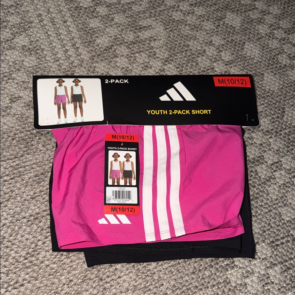 adidas Youth 2-Pack Shorts in Pink & Black size M 10/12